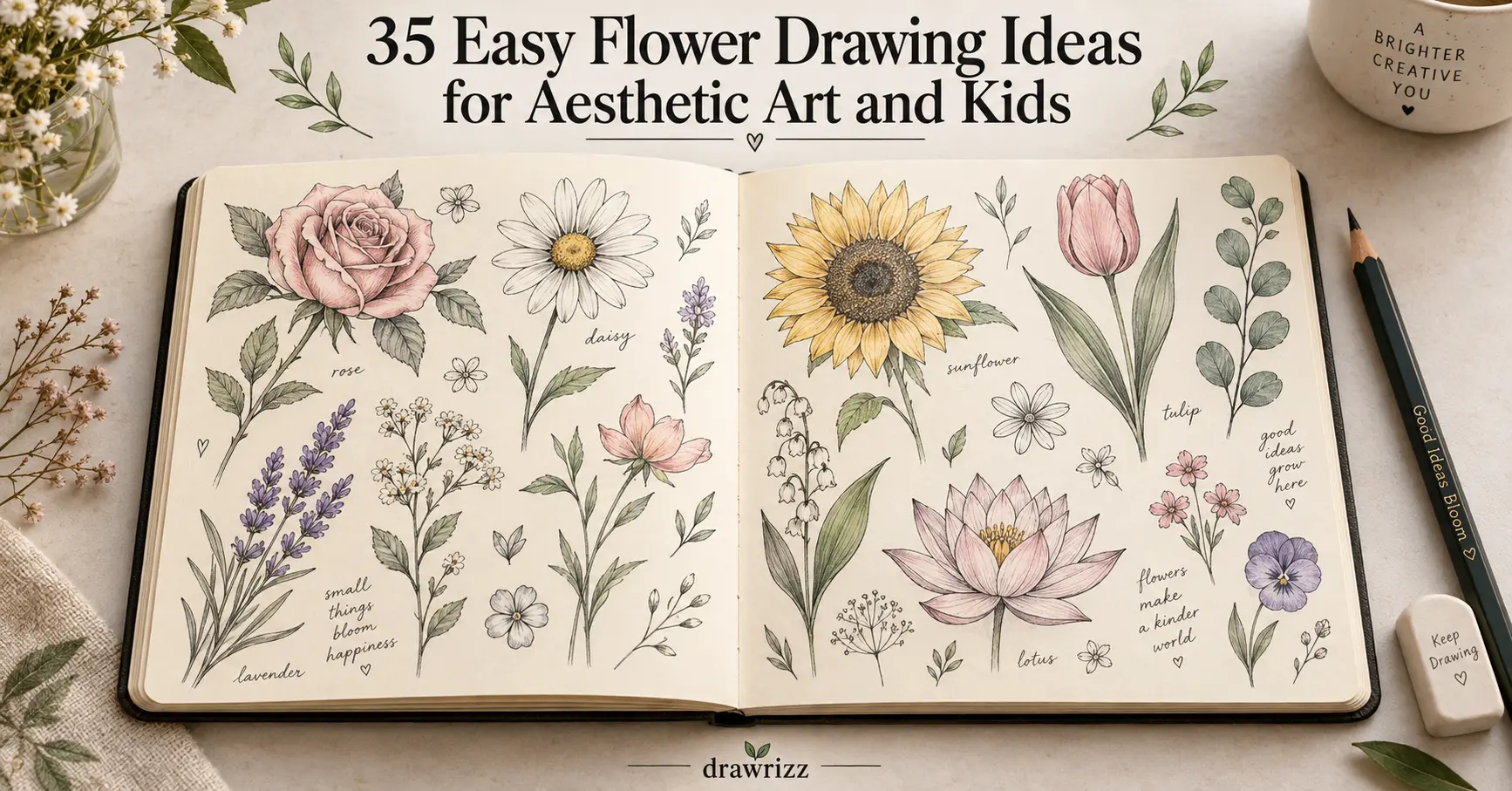 35 easy flower drawing ideas for aesthetic art and kids
