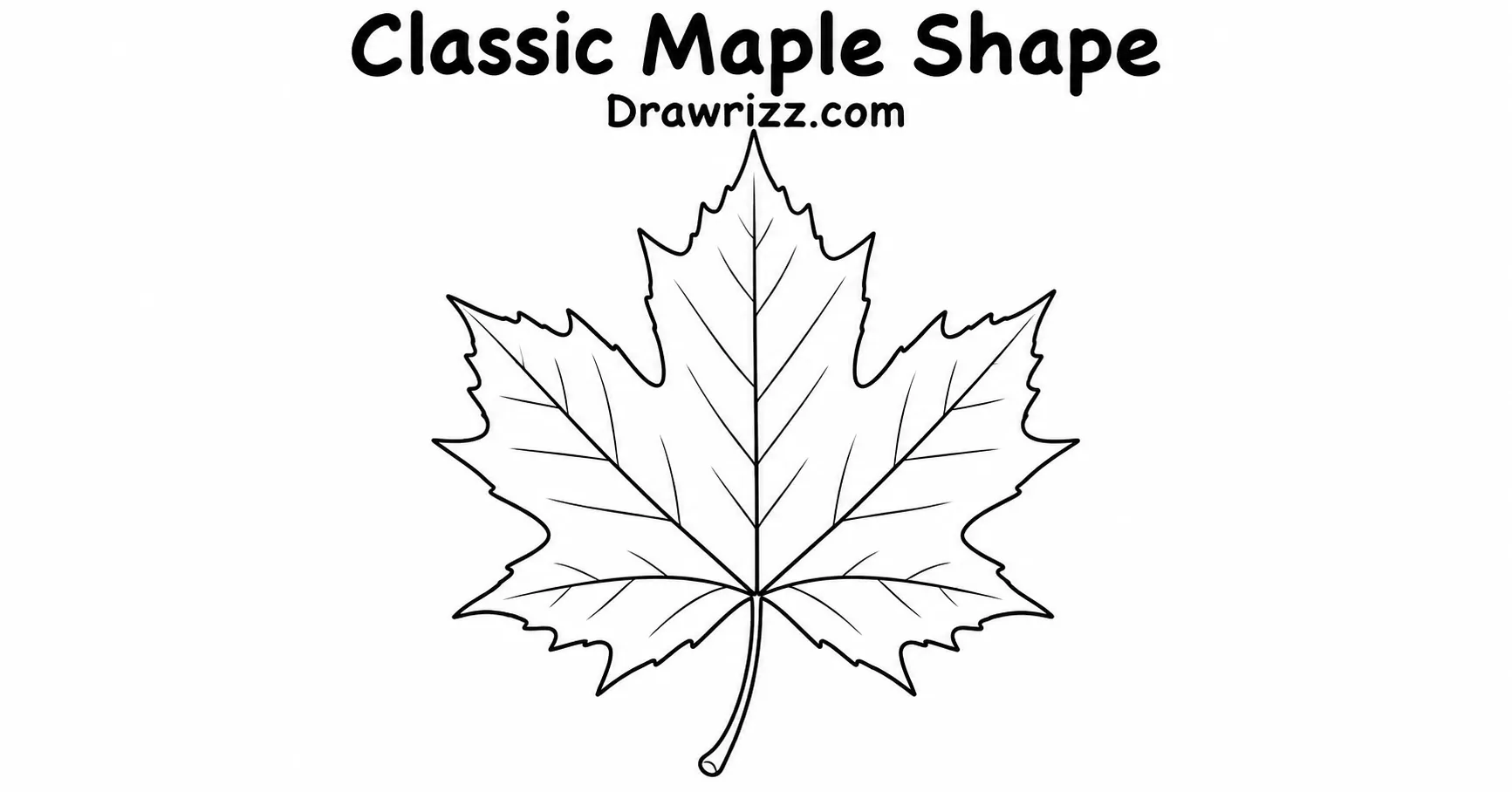 35 Leaf Drawing Ideas for Creative Botanical Sketches Leaf Drawing Ideas featuring a classic maple leaf with pointed lobes, detailed veins and clean black and white coloring outline.