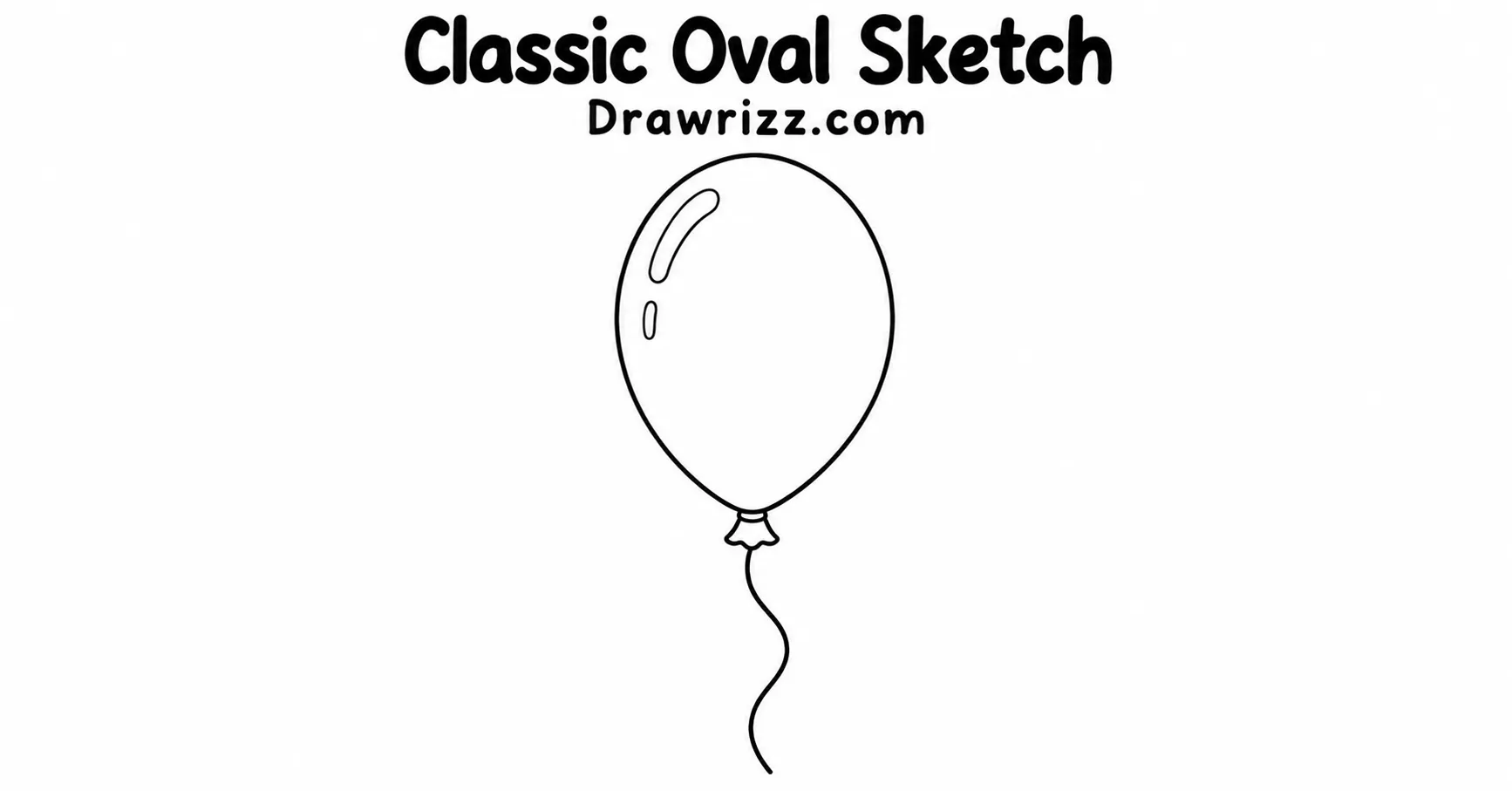 Balloon drawing ideas featuring a classic oval balloon sketch with a curved string, clean black outlines, and an easy beginner design.
