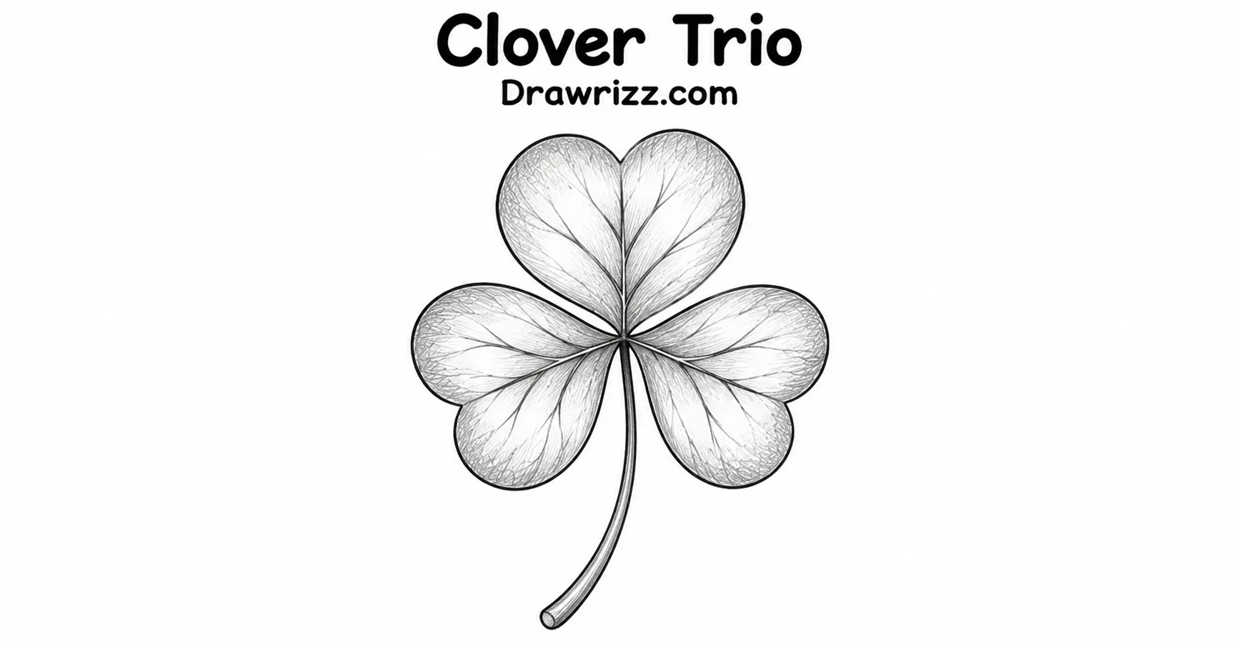 35 Leaf Drawing Ideas for Creative Botanical Sketches Leaf Drawing Ideas featuring a three-leaf clover with heart-shaped leaves, delicate veins and a curved stem in pencil art.