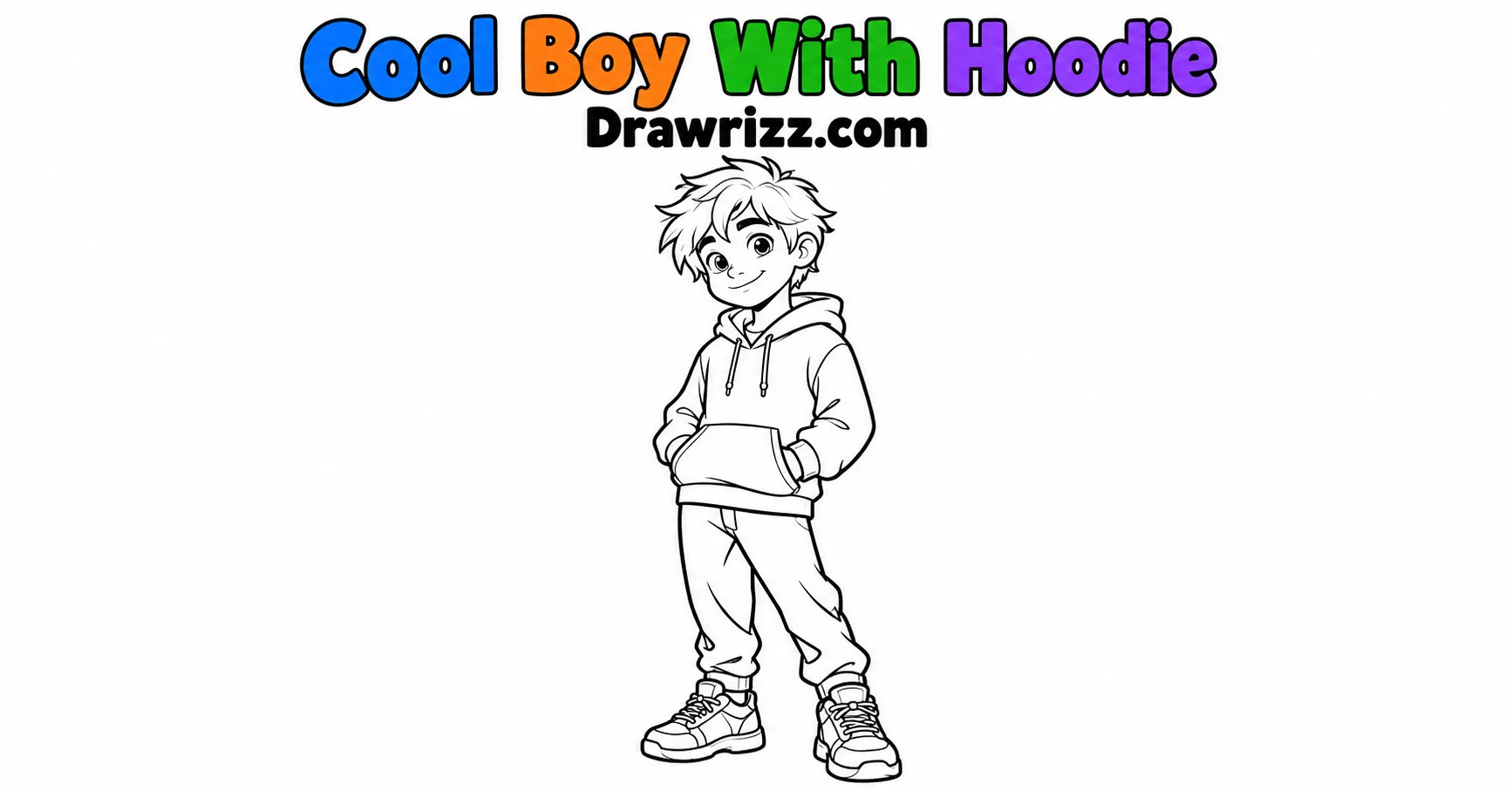Character Sketch Ideas featuring a cool boy in a hoodie, casual pants and sneakers drawn in clean black-and-white cartoon line art.