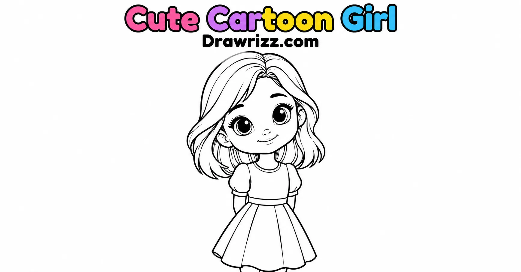 Character Sketch Ideas featuring a cute cartoon girl with big expressive eyes, short hair and a simple dress in black-and-white line art.