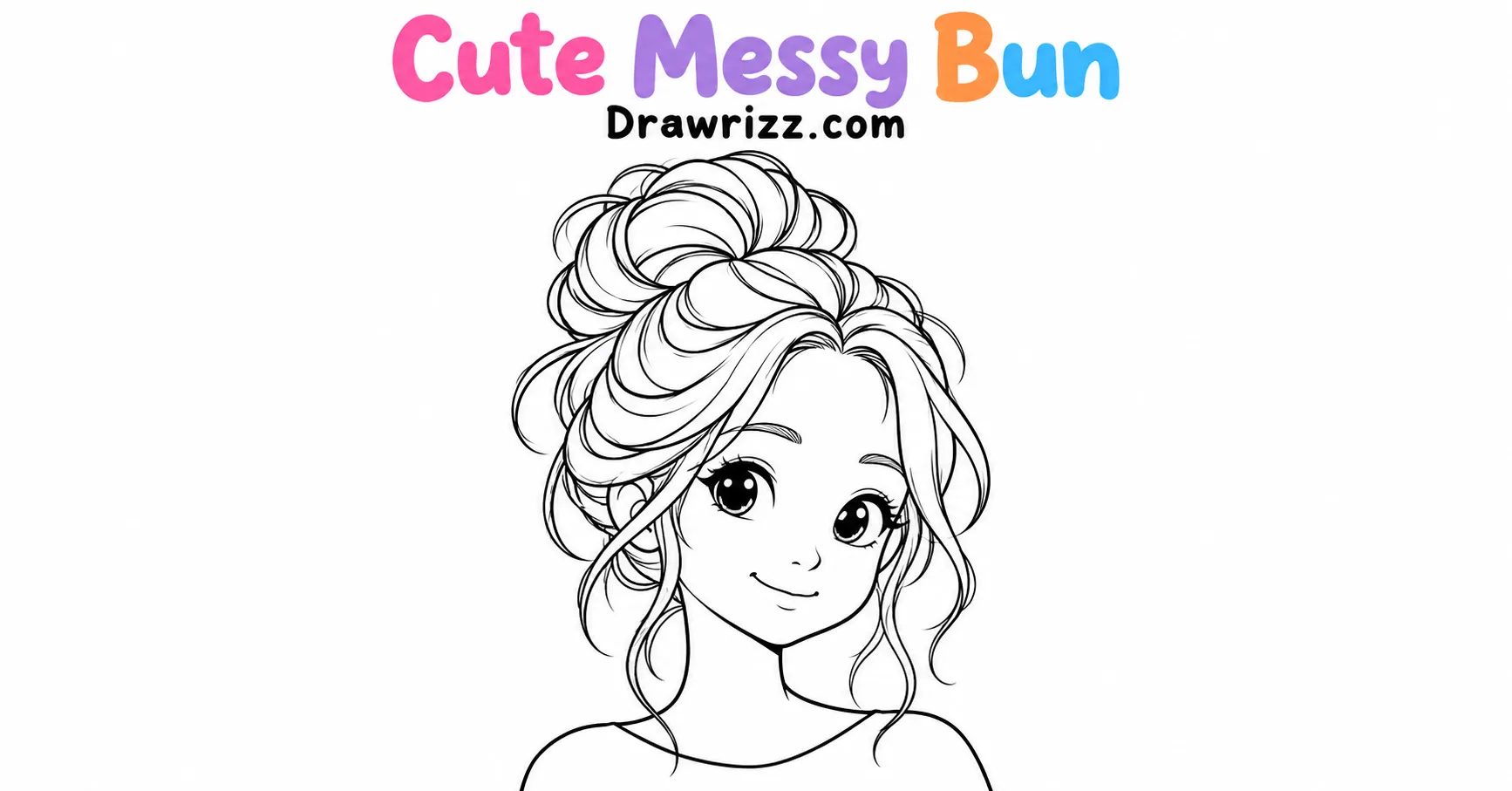 Girl Sketch Drawing Ideas featuring a cute messy bun hairstyle, expressive eyes, loose curls, and clean black and white line art.
