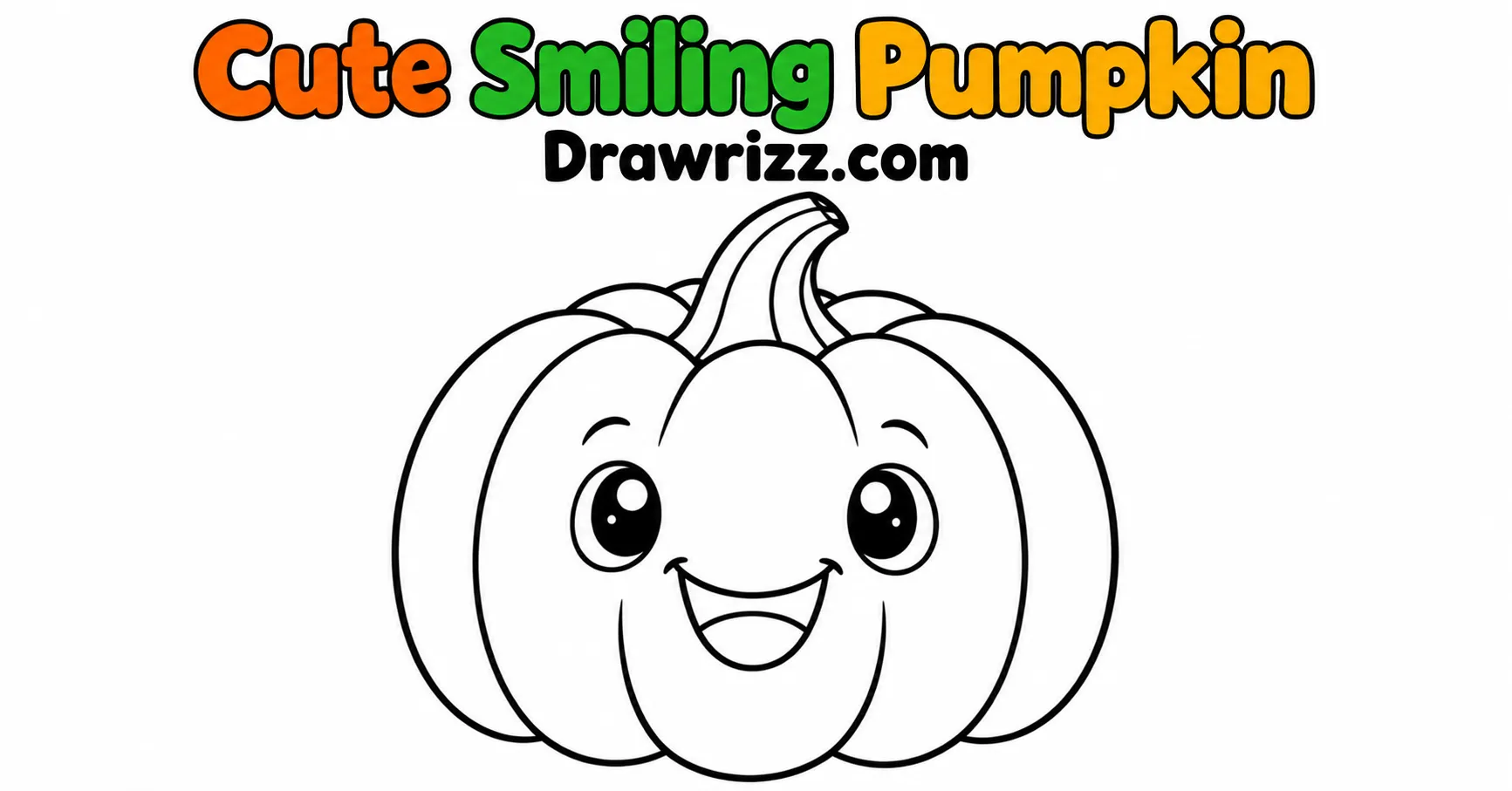 Fall Drawing Ideas featuring a cute smiling pumpkin with simple black outlines, perfect for kids, beginners, and easy autumn coloring.