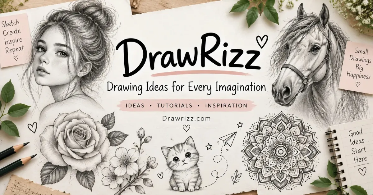 Home Drawing Ideas featuring portrait, horse, rose, mandala, cute cat, flowers, and easy sketches for creative inspiration