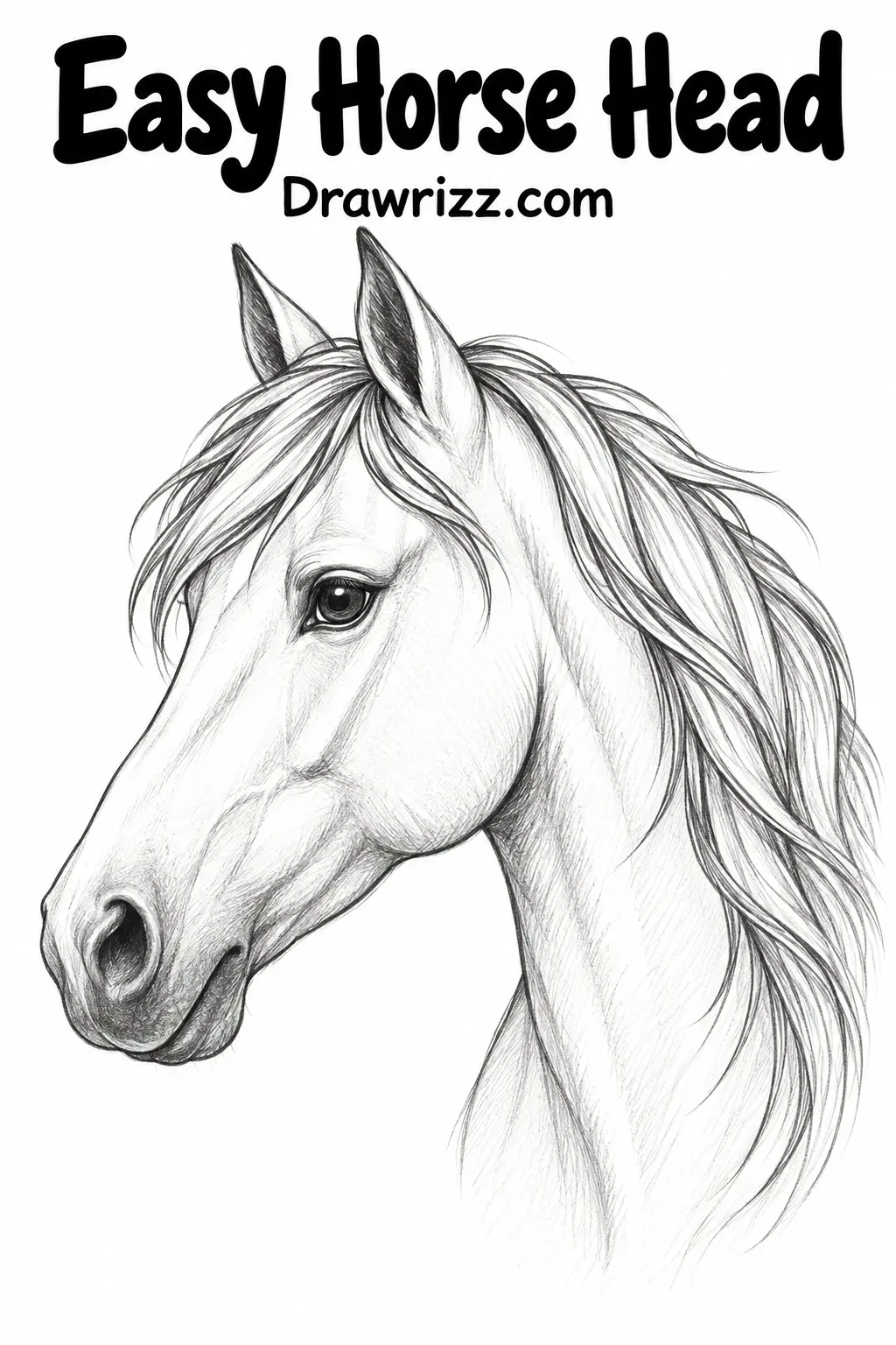 35 Horse Drawing Ideas Easy, Cute and Creative Sketches Easy Horse Head drawing featuring a detailed pencil sketch, expressive eye and flowing mane, ideal for horse drawing ideas.