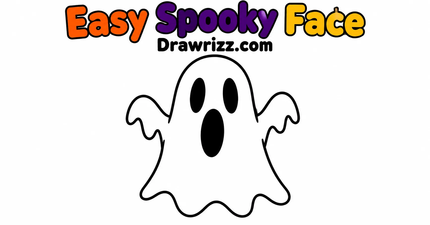 Easy Spooky Face from Ghost Drawing Ideas, featuring a simple spooky ghost with bold black outlines for fun kids coloring.