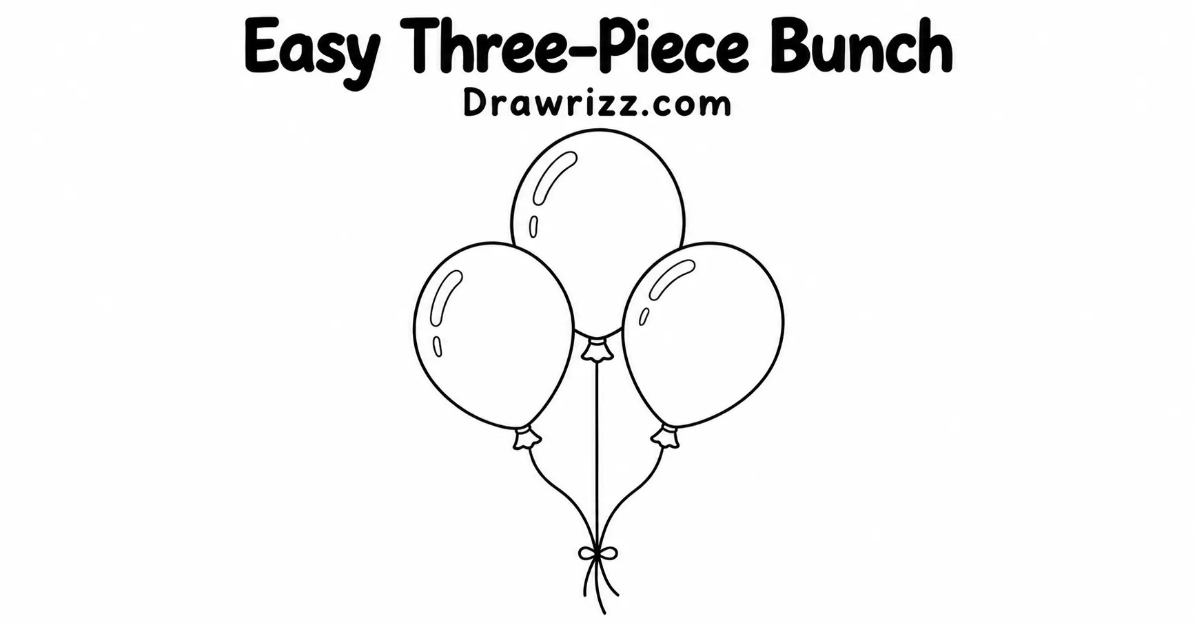 Balloon drawing ideas featuring an easy three-balloon bunch with tied strings and clean outlines, perfect for beginner sketching