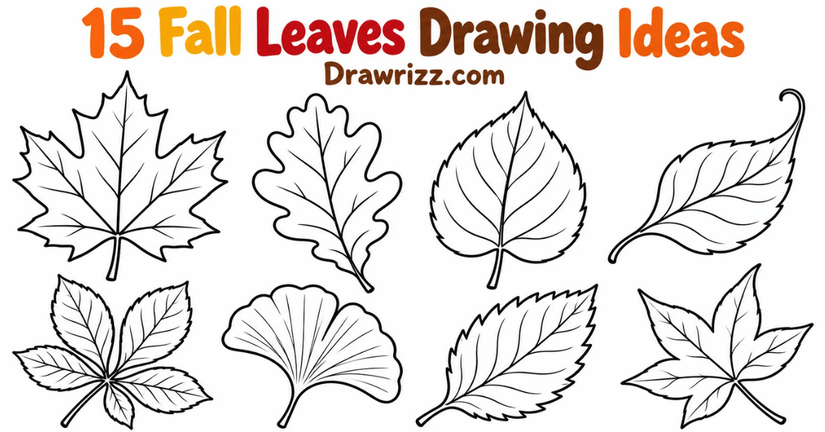 all Leaves Drawing Ideas featuring maple, oak, ginkgo and autumn leaf outlines in simple black-and-white coloring page style