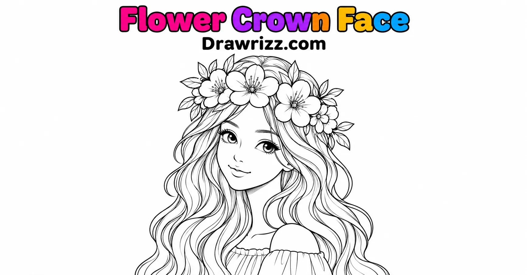 Girl Sketch Drawing Ideas featuring a beautiful flower crown face portrait with long wavy hair and clean black and white line art.