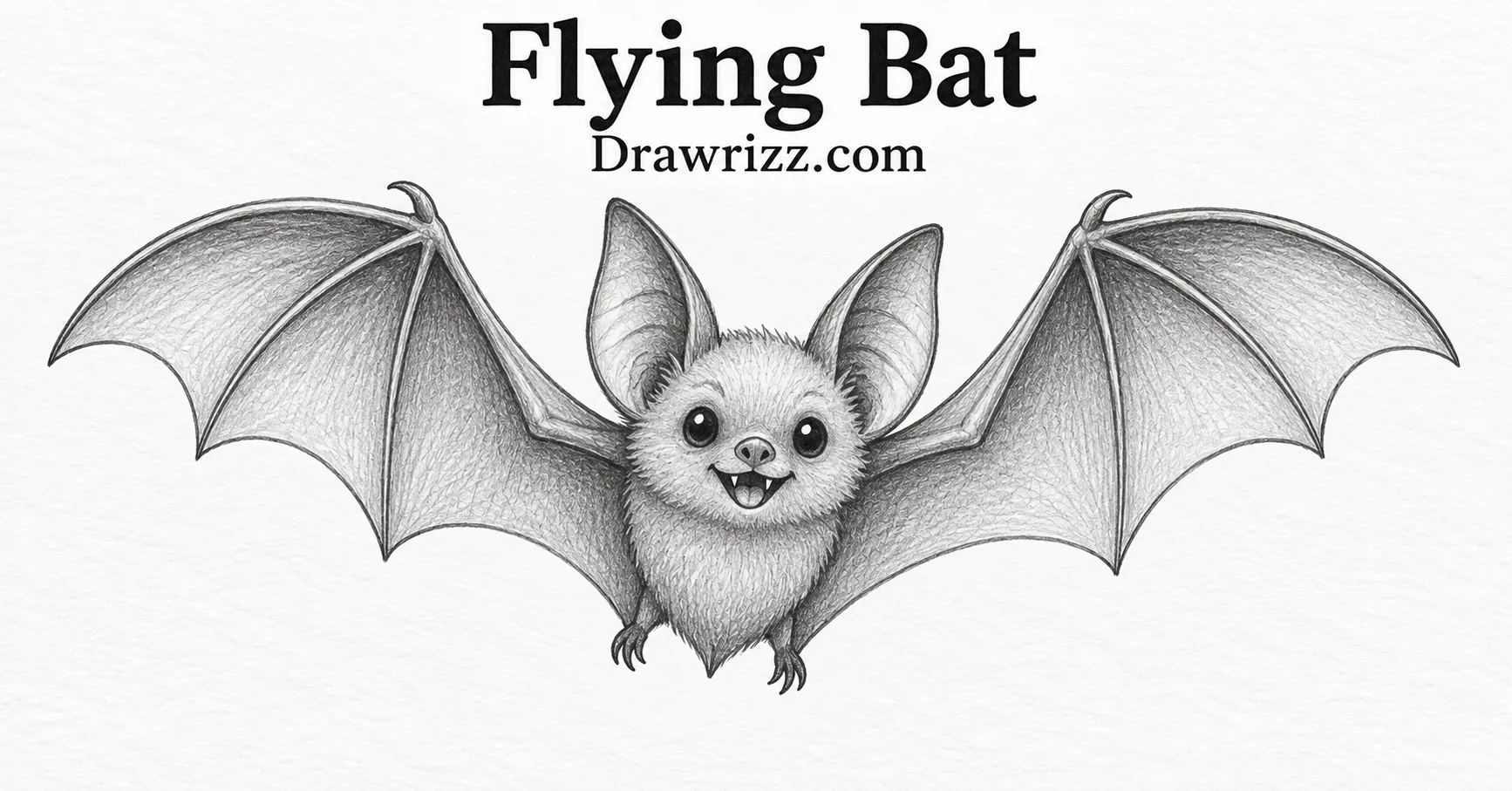 35 Halloween Drawing Ideas for Cute and Spooky Sketches Halloween Drawing Ideas featuring a cute flying bat with wide wings, big ears and detailed pencil shading for spooky art fun.