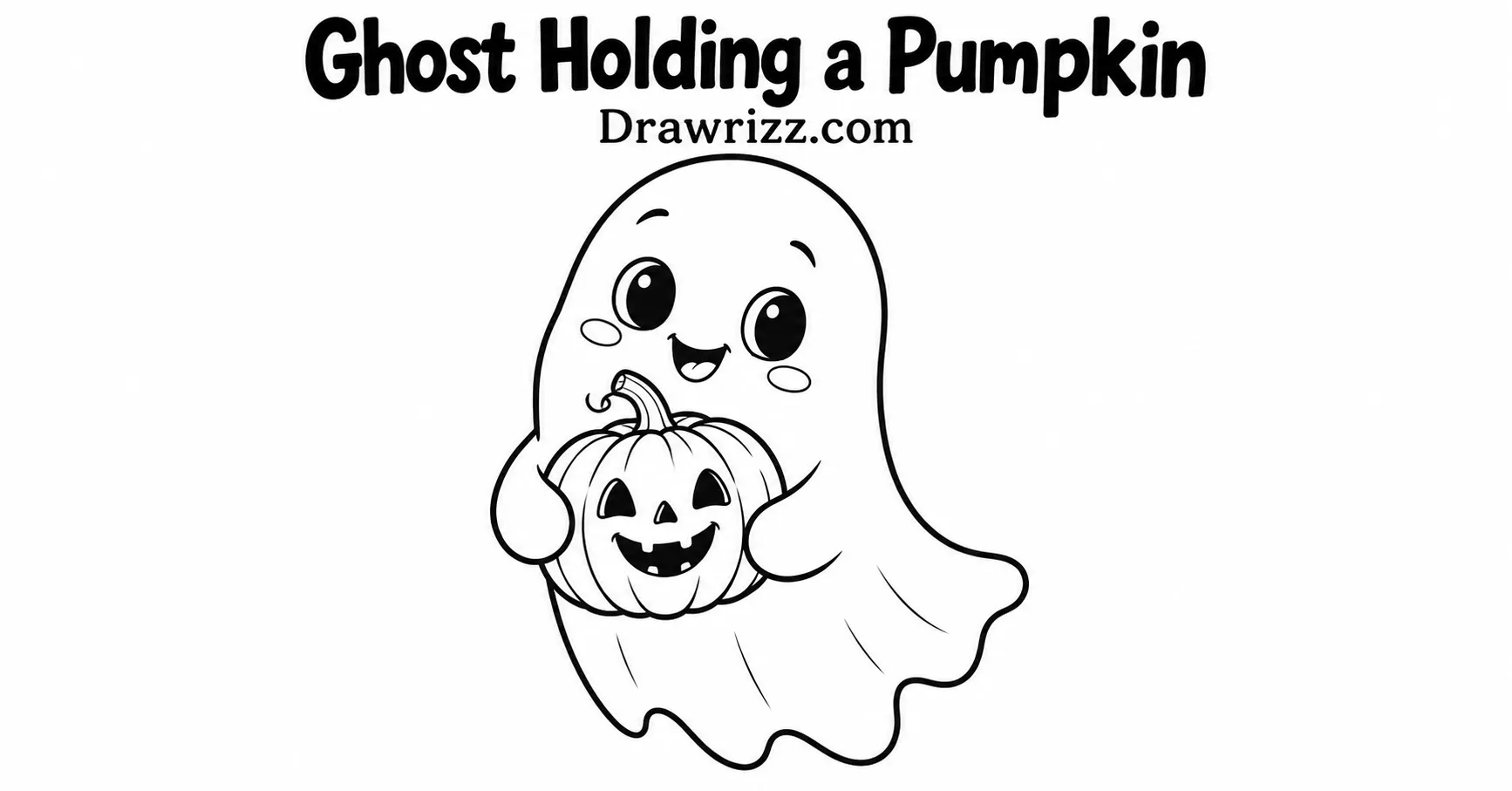 35 Halloween Drawing Ideas for Cute and Spooky Sketches Ghost Holding a Pumpkin drawing featuring a cute smiling ghost hugging a jack-o-lantern with clean black-and-white outlines.