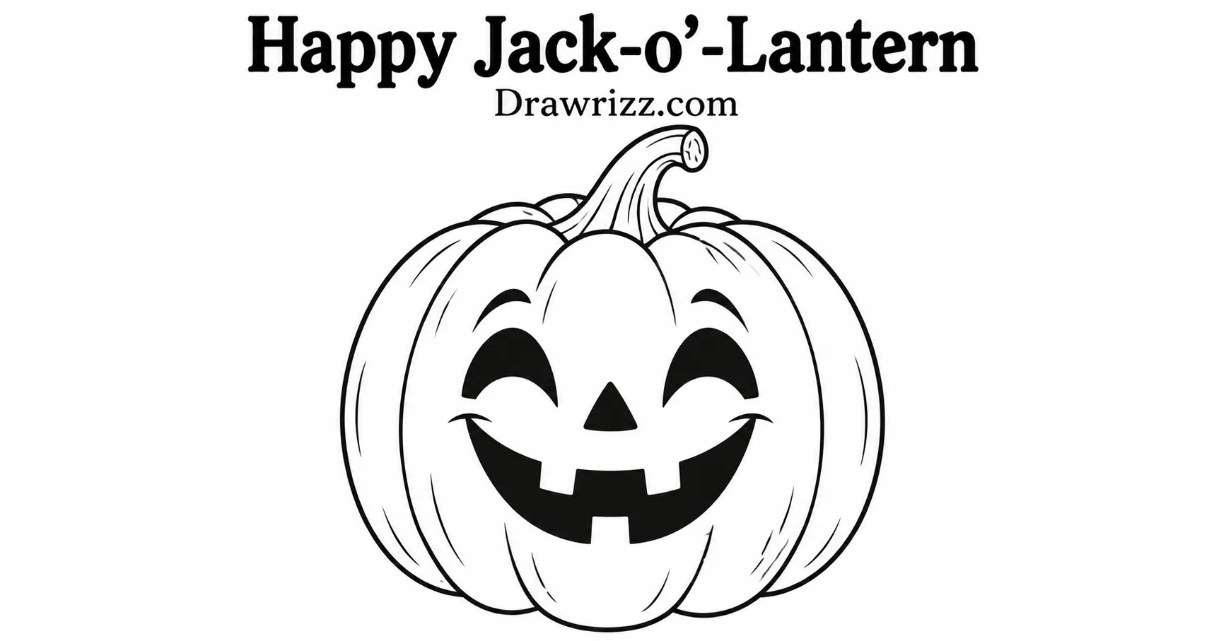 35 Halloween Drawing Ideas for Cute and Spooky Sketches Happy Jack-o’-Lantern drawing featuring a cheerful smiling pumpkin with carved eyes, curved stem, and clean Halloween outlines