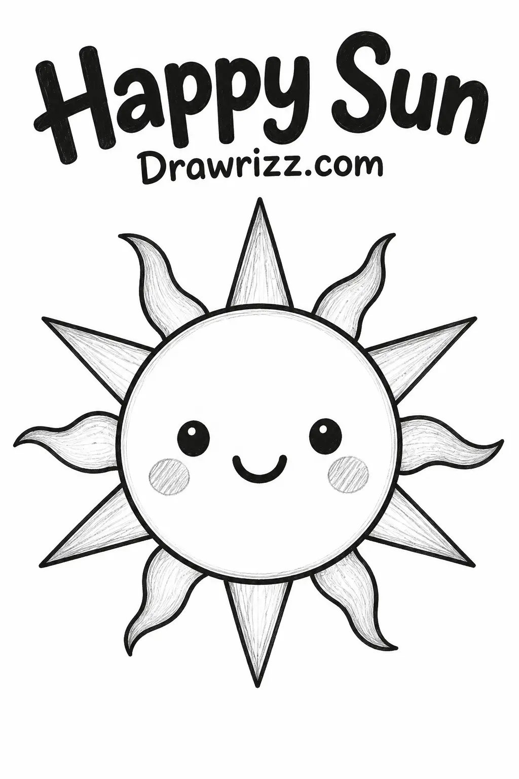 Easy Doodle Drawing Ideas featuring a happy smiling sun with cute rays and simple black-and-white pencil details for beginners