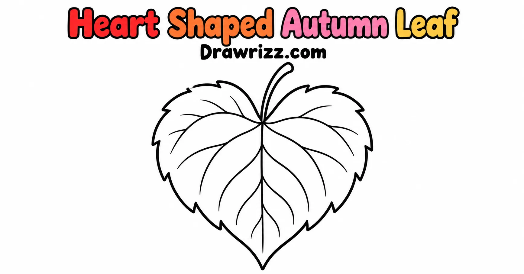 Fall Leaves Drawing Ideas featuring a heart-shaped autumn leaf with clean veins and bold outlines for an easy seasonal coloring sketch