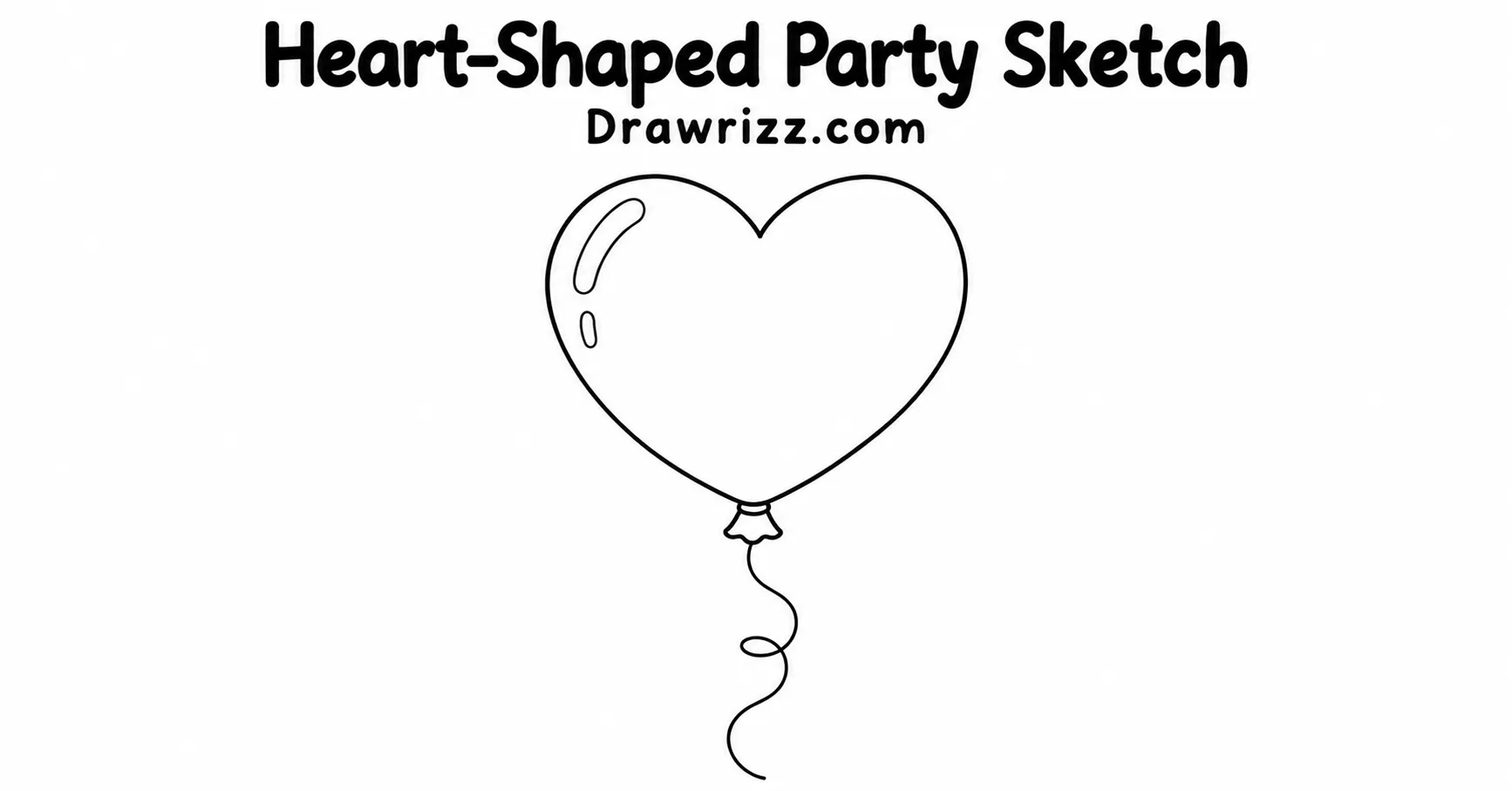 Balloon drawing ideas featuring a heart-shaped party balloon with a curly string, clean black outlines, and an easy cute sketch style