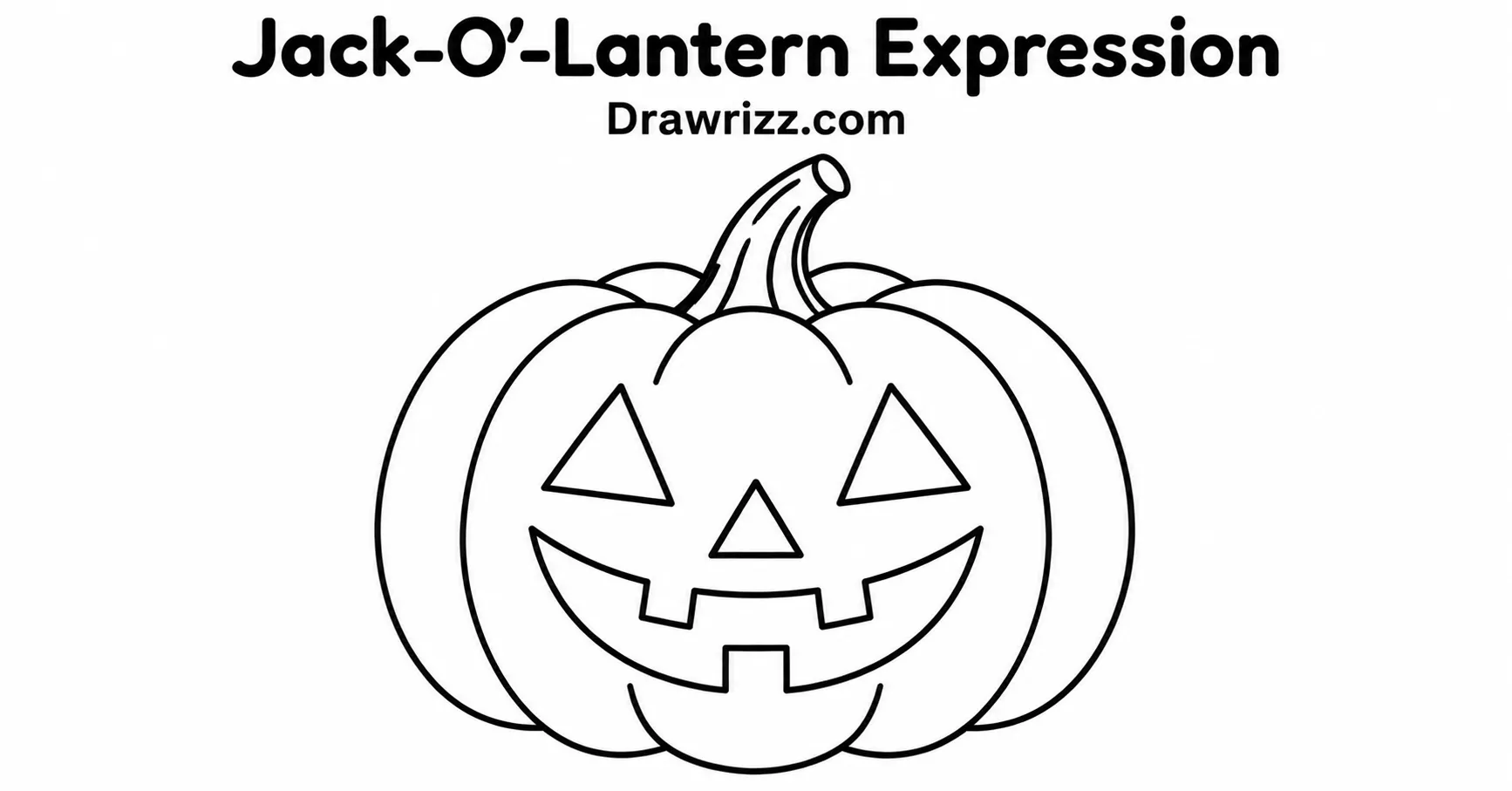 Pumpkin Drawing Ideas featuring a classic Jack-O’-Lantern face with triangle eyes, a carved smile, bold outline, and easy stem.