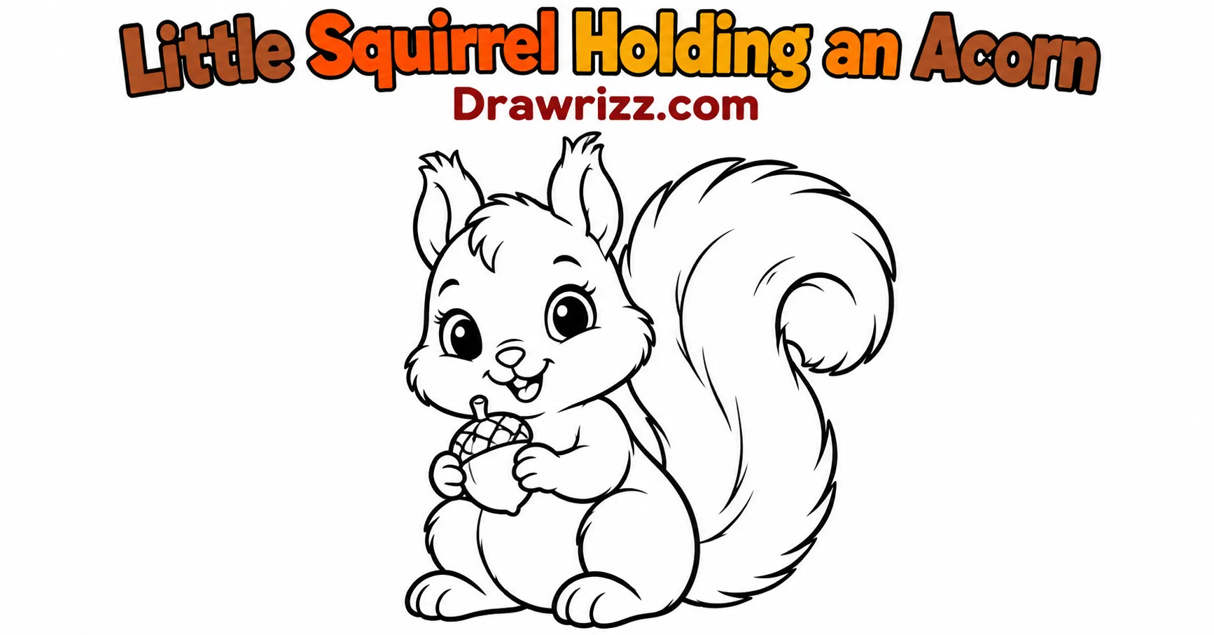 Fall Drawing Ideas featuring a cute little squirrel holding an acorn with simple black outlines, perfect for kids and easy autumn sketches