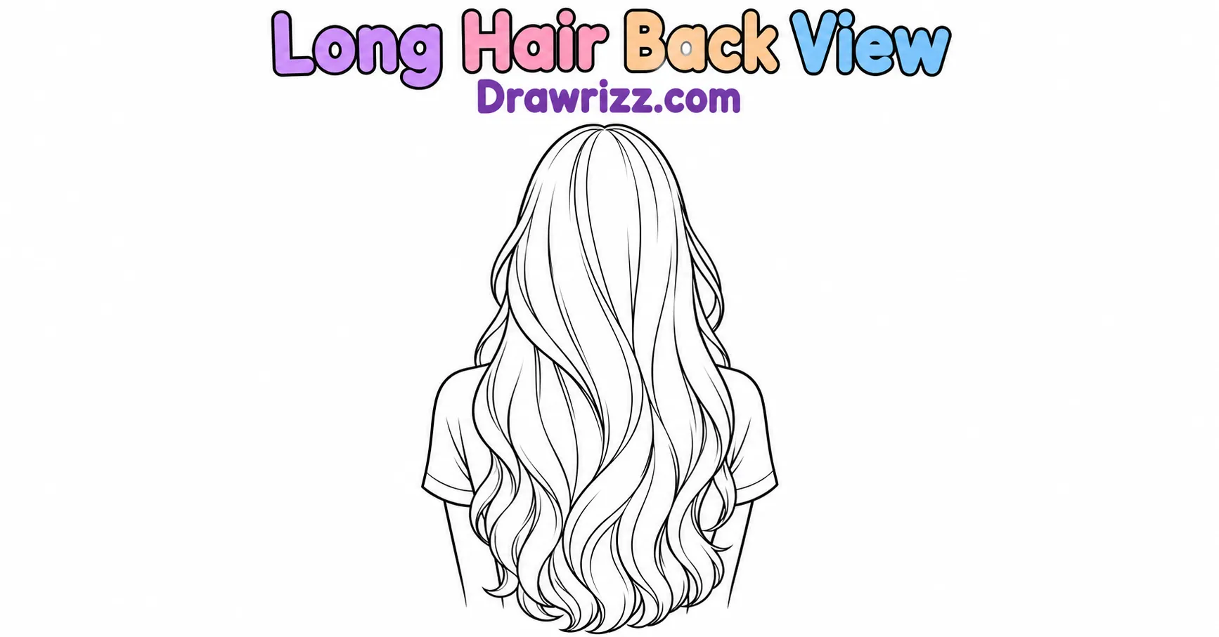 Girl Sketch Drawing Ideas featuring a long hair back view with flowing wavy strands and clean black and white line art for beginners.
