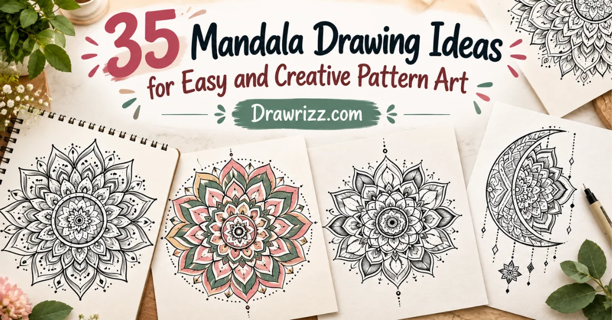 Mandala drawing ideas featuring detailed black-and-white and colorful geometric patterns with floral designs for creative art inspiration.