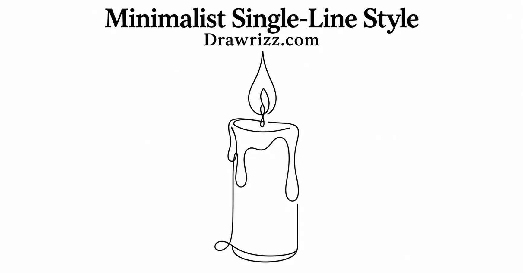 Minimalist Single-Line Style candle drawing with simple flame, dripping wax, clean outlines, and easy black and white line art.