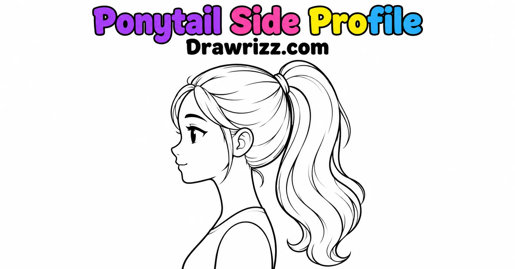 Girl Sketch Drawing Ideas featuring a cute ponytail side profile with flowing hair and clean black and white line art for beginners.