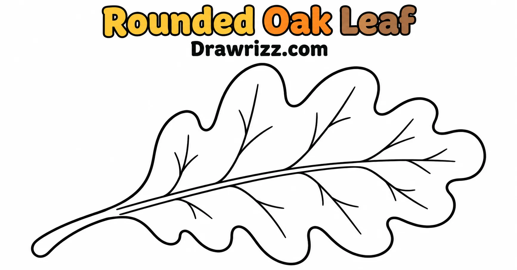 Fall Leaves Drawing Ideas featuring a rounded oak leaf with bold outlines and simple veins for an easy autumn coloring sketch.