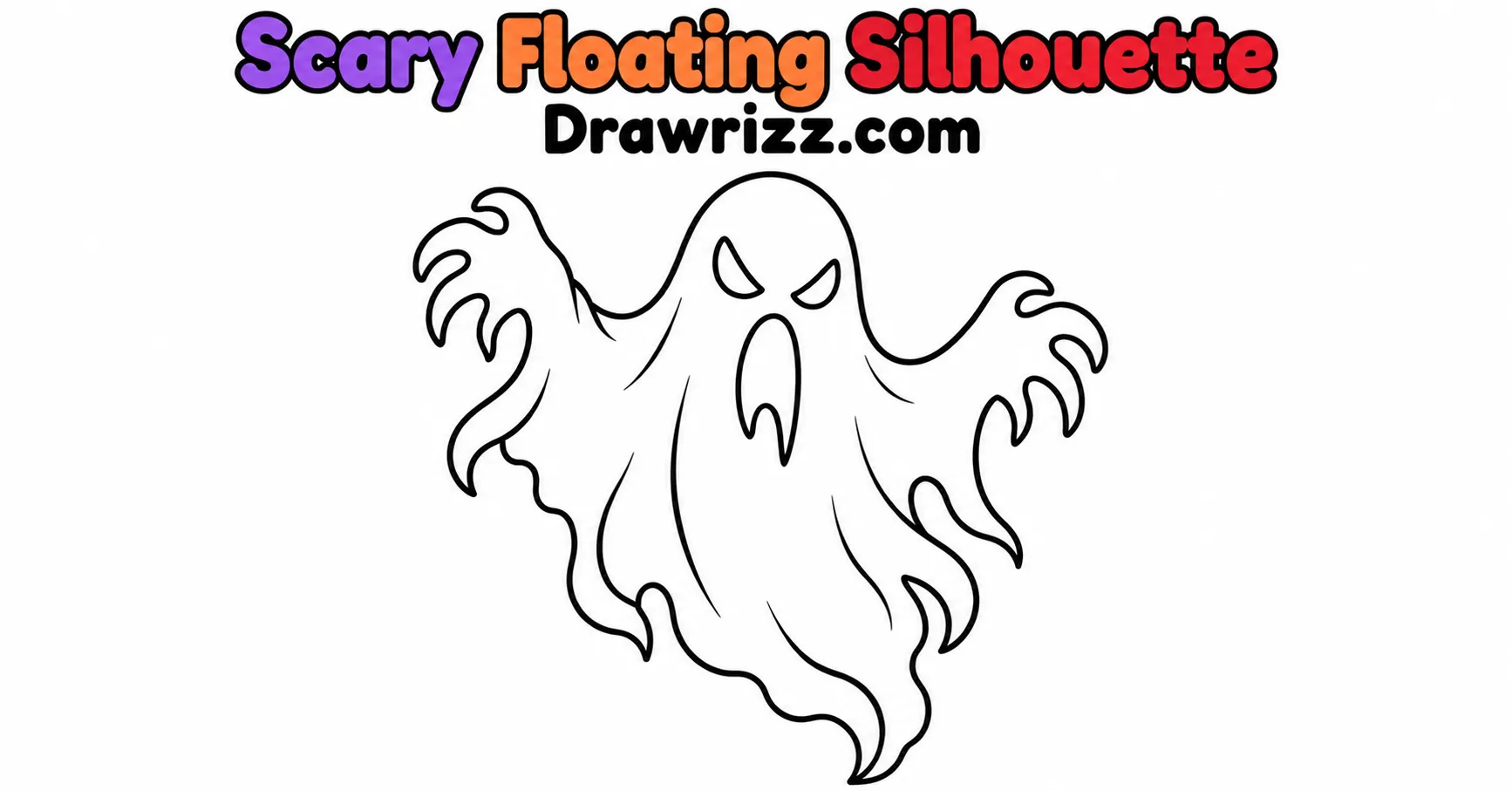 Scary Floating Silhouette from Ghost Drawing Ideas, featuring a spooky floating ghost with flowing arms and bold outlines for kids coloring