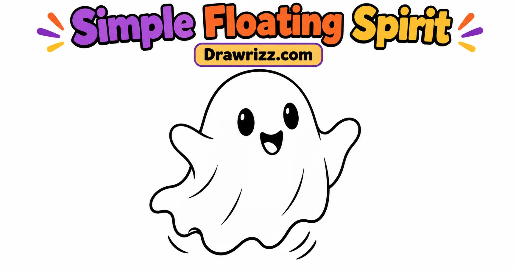Simple Floating Spirit from Ghost Drawing Ideas, featuring a cute smiling ghost in bold black outlines for easy kids coloring.