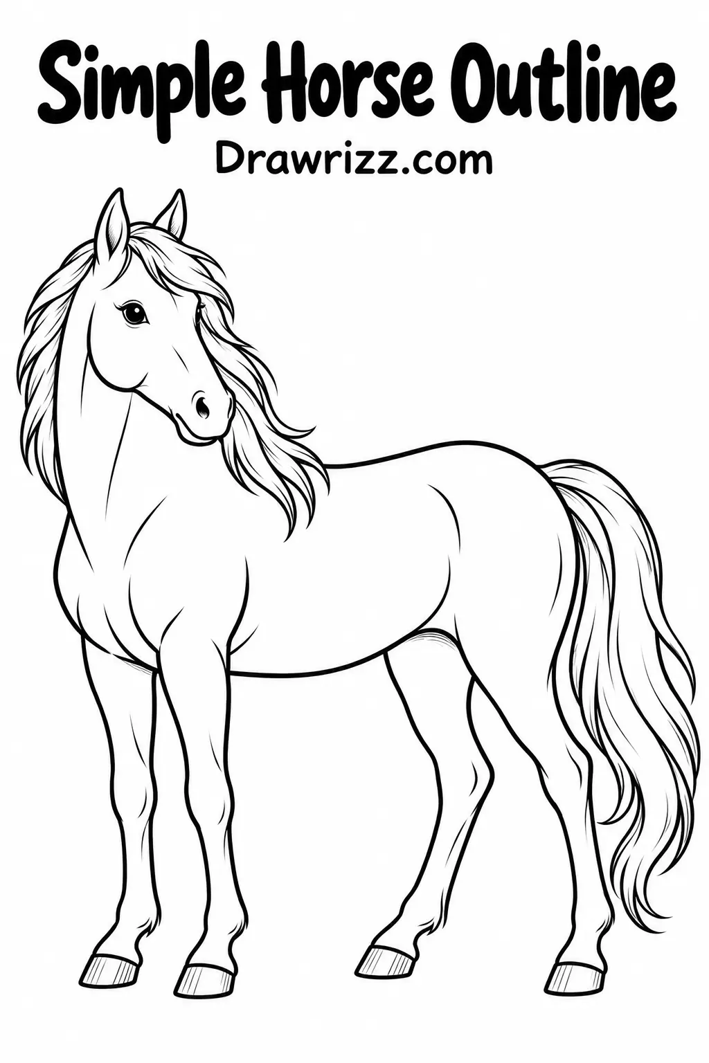 35 Horse Drawing Ideas Easy, Cute and Creative Sketches Simple Horse Outline drawing with clean black line art, flowing mane and tail, perfect for easy horse drawing ideas.