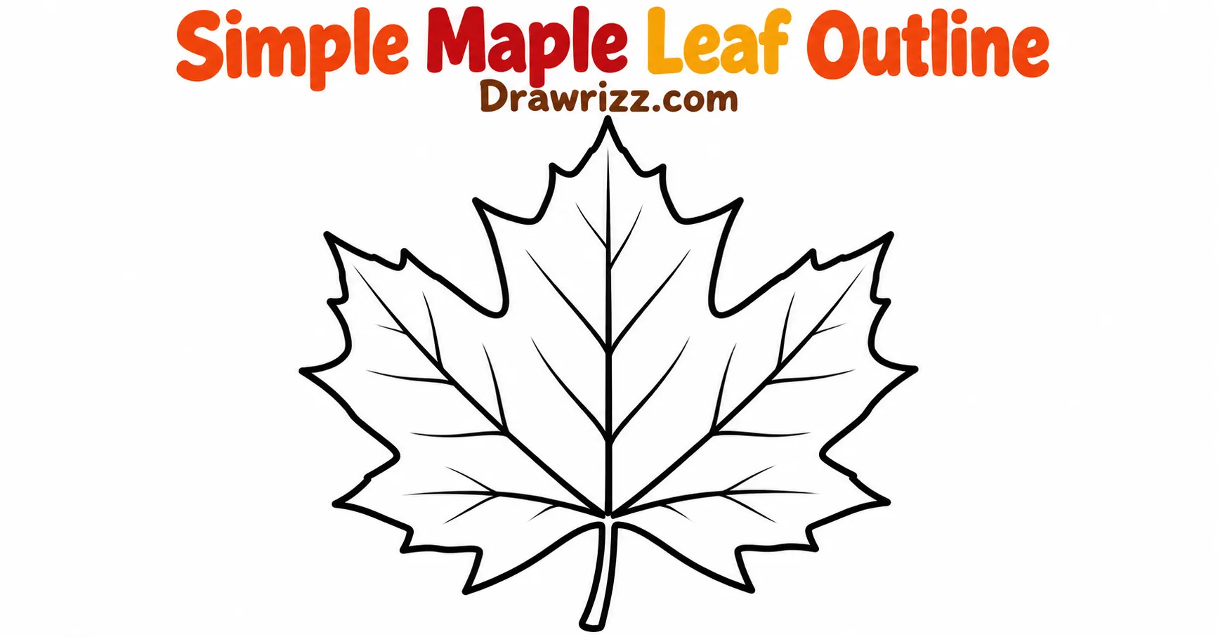 Fall Leaves Drawing Ideas featuring a simple maple leaf outline with clean veins and bold black lines for easy autumn coloring