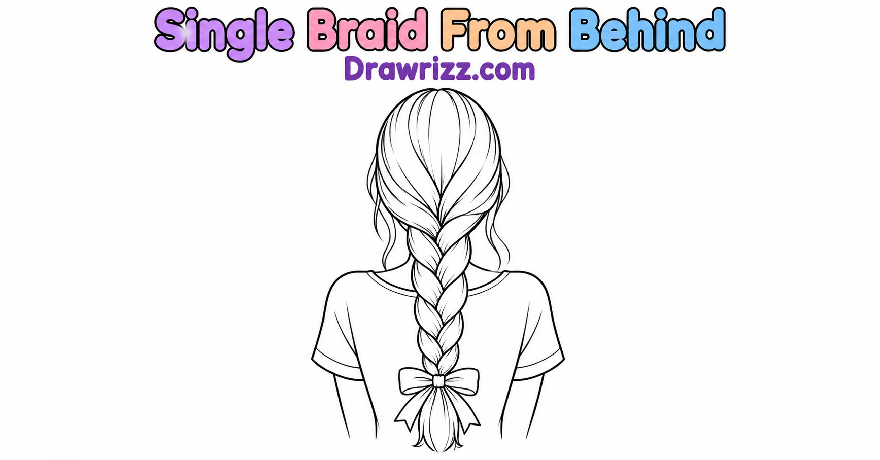 Girl Sketch Drawing Ideas featuring a single braid from behind with a cute bow, simple hairstyle details, and clean black and white line art