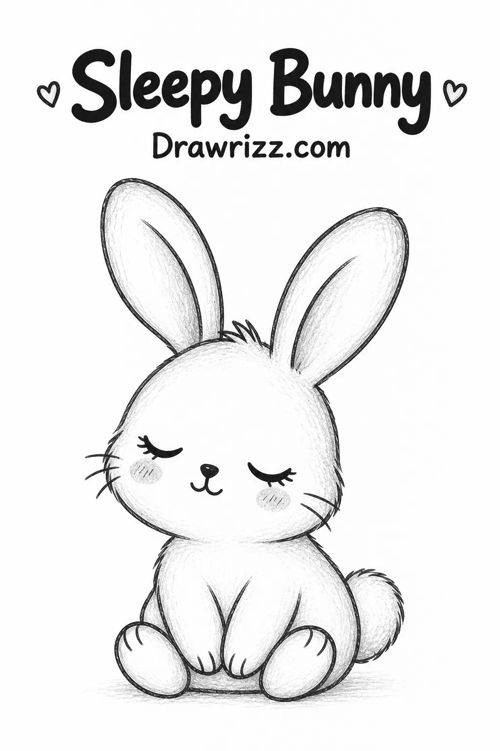 Easy Doodle Drawing Ideas featuring a sleepy bunny with closed eyes, long ears and simple black-and-white pencil art for beginners.