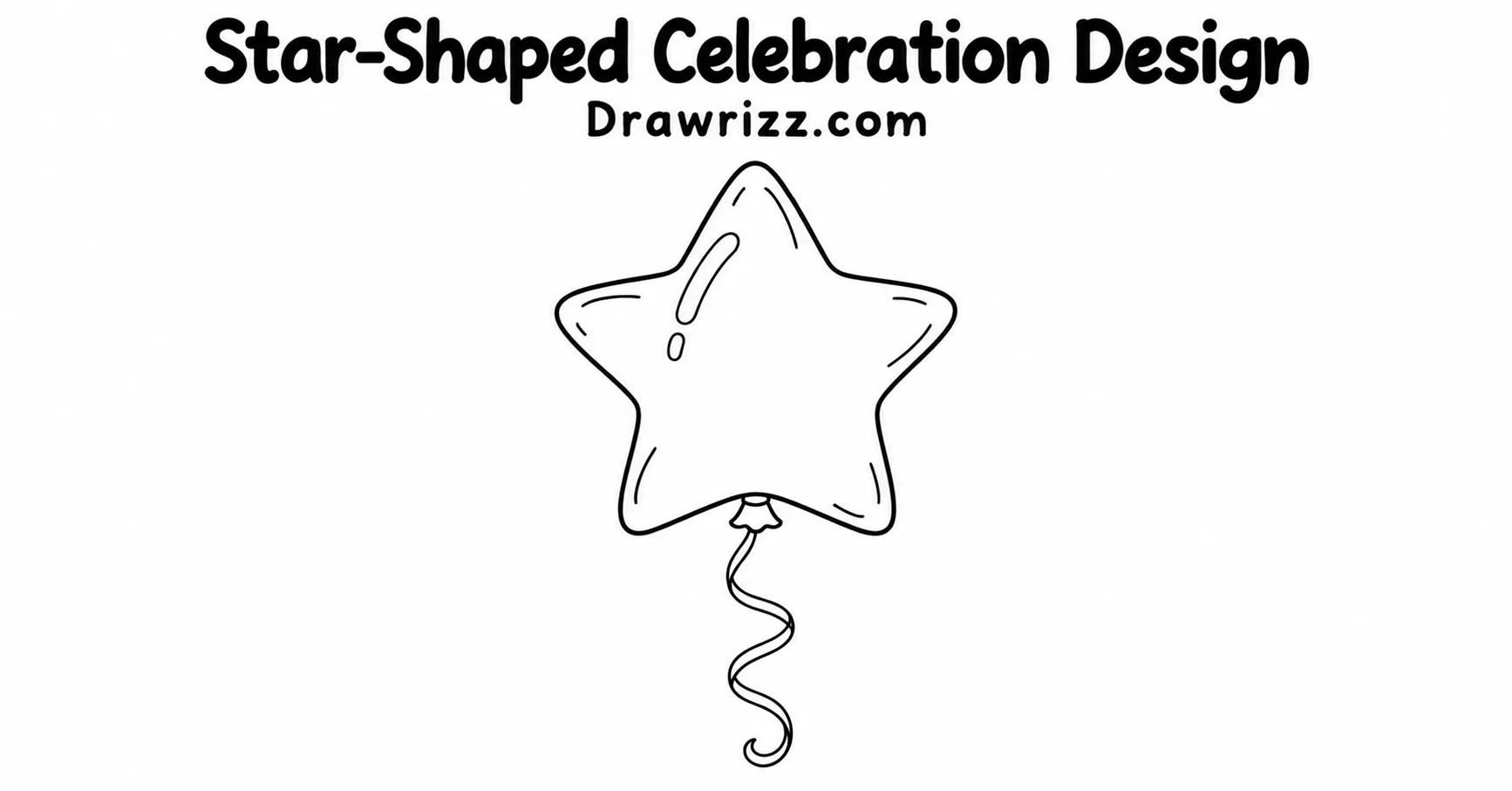 Balloon drawing ideas featuring a star-shaped celebration balloon with a curly ribbon, clean outlines, and a simple beginner sketch.