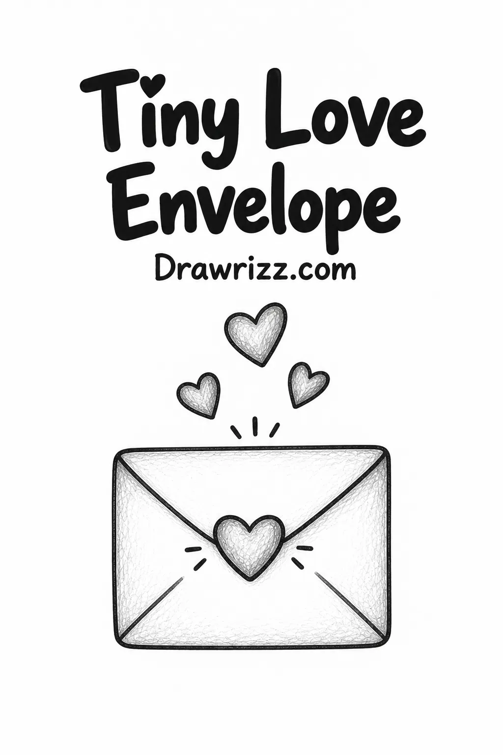 Easy Doodle Drawing Ideas featuring a tiny love envelope with heart seal, floating hearts and simple pencil details for beginners.