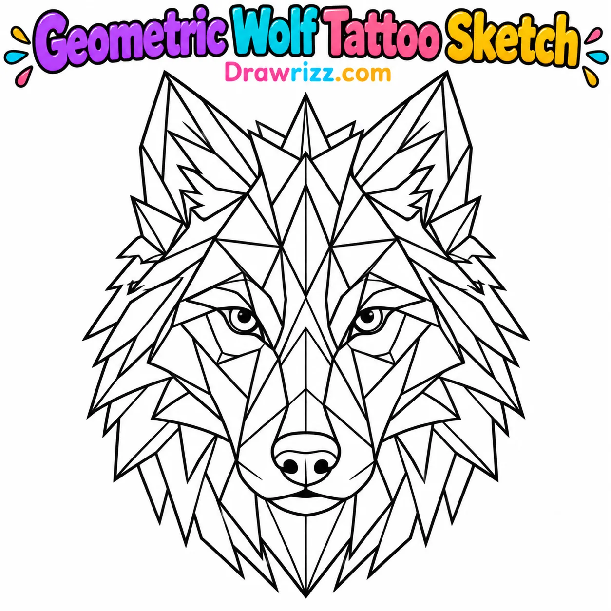 15 Tattoo Sketch Drawing Ideas for Creative Beginners Tattoo Sketch Drawing Ideas featuring a geometric wolf head with sharp triangles, pointed ears, expressive eyes and bold line art.
