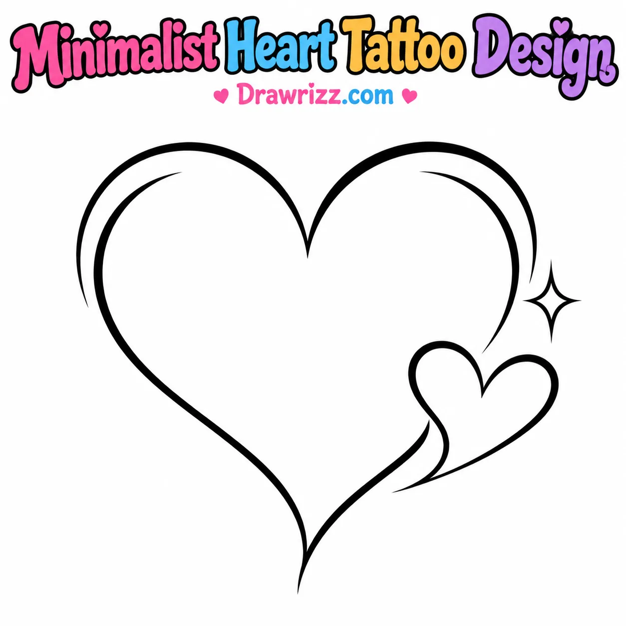 15 Tattoo Sketch Drawing Ideas for Creative Beginners Tattoo Sketch Drawing Ideas featuring a minimalist heart tattoo with small heart and sparkle, simple black outline coloring art.