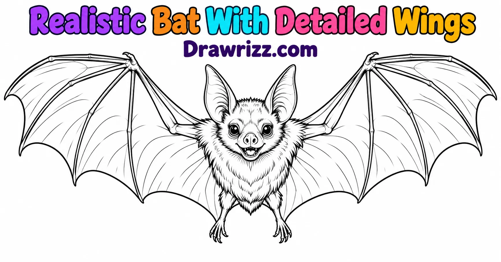 15 Bat Drawing Ideas for Cute and Easy Sketches Bat Drawing Ideas featuring a realistic flying bat with detailed wings, pointed ears, fine fur outlines, and clean black line art.