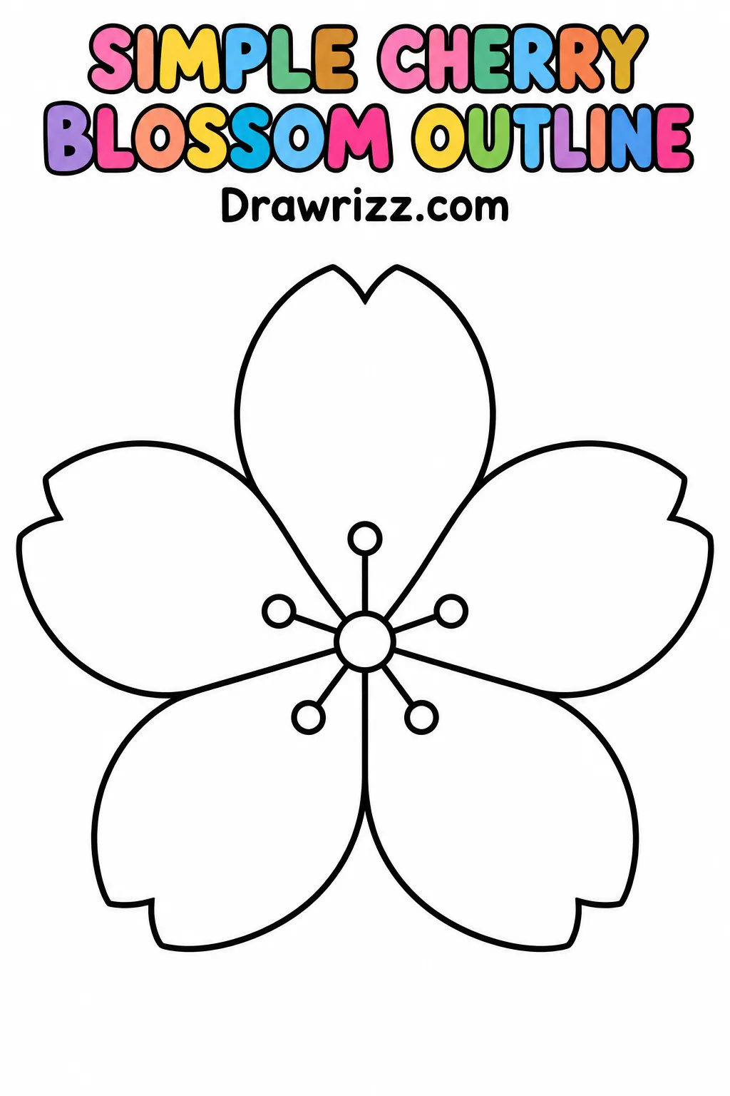 Cherry Blossom Drawing Ideas featuring a simple five-petal sakura flower outline, perfect for easy tracing and coloring fun.