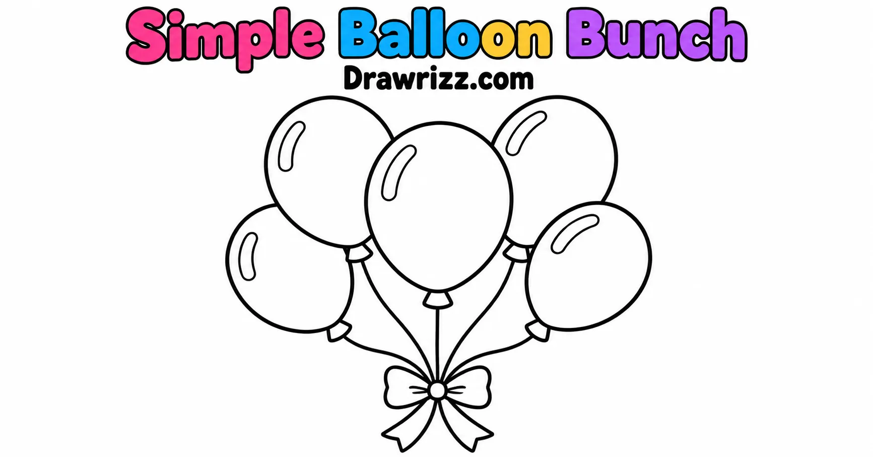 Party Drawing Ideas with a simple balloon bunch tied with a bow, featuring clean black outlines for an easy celebration sketch.