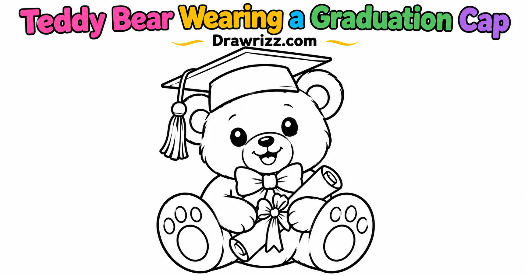 Graduation Drawing Ideas featuring a cute teddy bear wearing a graduation cap and bow tie, holding a diploma in black-and-white art.